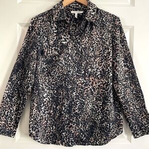 Avec Les Filles Leopard Print Button Down Blouse